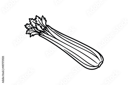 Line art drawing of a celery stalk with leafy top.eps