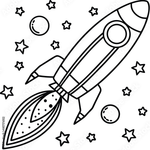 Rocket Ship Flying Through Space Outline