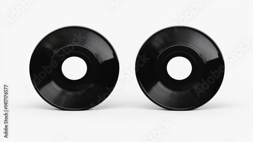 Black vintage vinyl records on white background