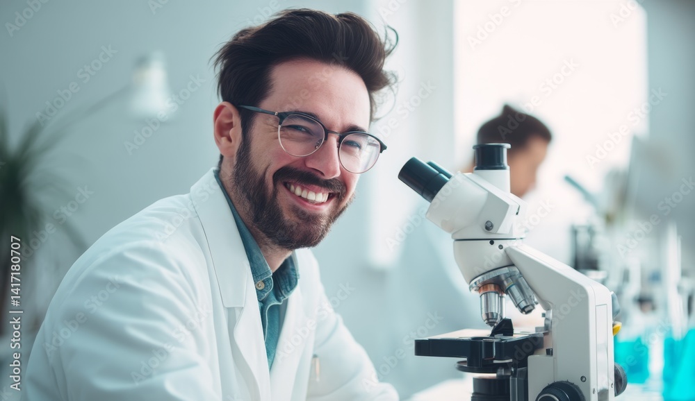 Scientist Uses Microscope to Discover Exciting Cell Structures in Lab Joyfully Scientist Uses Microscope to Discover Exciting Cell Structures in Lab Joyfully