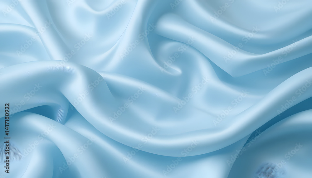 Fototapeta premium Elegant Light Blue Satin Fabric Texture Smooth, Luxurious Drape