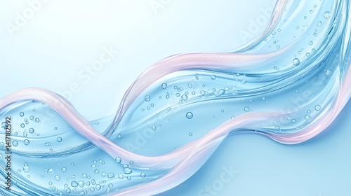 Crystal clear water falls from the sky in a spiral floating in the air, cosmetic texture, gray gradient background,soft light color, Suitable for skincare products background.