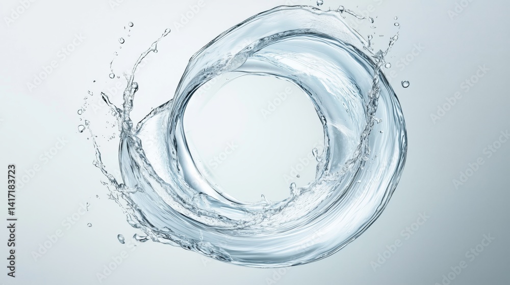 Crystal clear water falls from the sky in a spiral floating in the air, cosmetic texture, gray gradient background,soft light color, Suitable for skincare products background. Crystal clear water falls from the sky in a spiral floating in the air, cosmetic texture, gray gradient background,soft light color, Suitable for skincare products background.