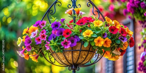 Hanging Basket Petunias Wrought Iron Garden Decor