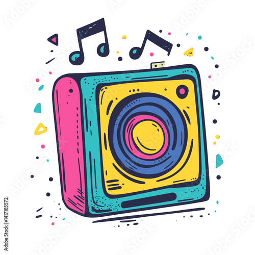 Colorful speaker illustration for music, sound design, and entertainment concept