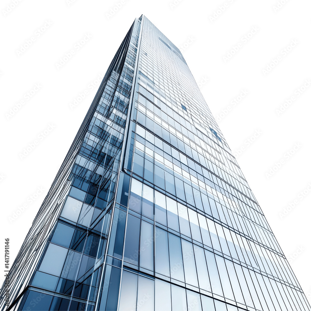Obraz premium Skyscraper rising view isolated on PNG transparent background, cut out