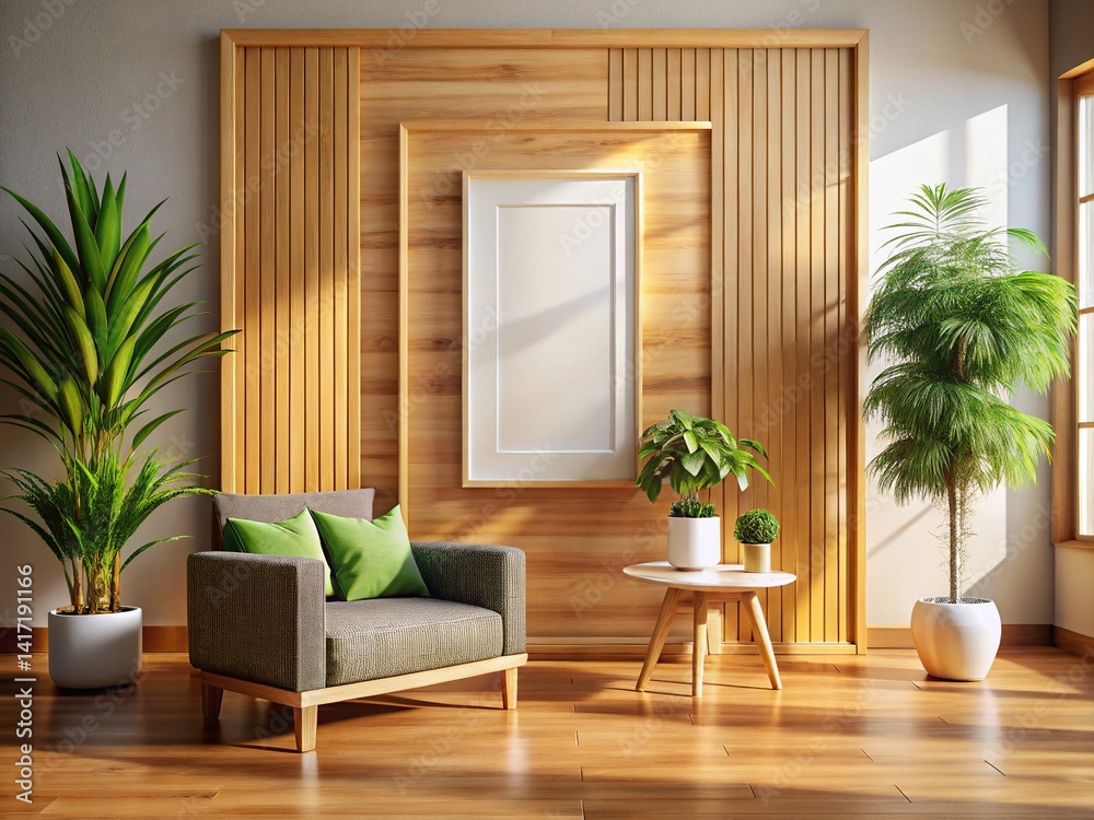 Fototapeta premium Vertical Wood Frame Mockup Interior Room