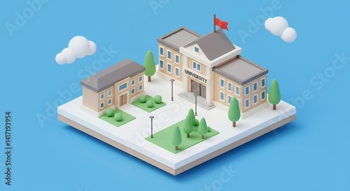 Wallpaper Mural Isometric university building illustration design educational institution Torontodigital.ca