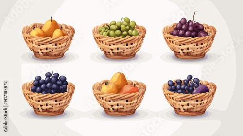 Assorted Fruits in Wicker Baskets: Pixel Art Illustration