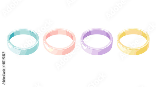 Four Pastel Rings on White Background