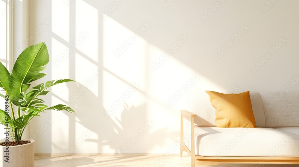 Fototapeta premium Stylish living room interior with neutral color palette modern design natural light cozy vibe