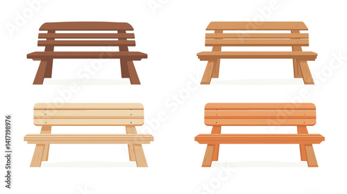 Four Wooden Benches in Various Brown Shades