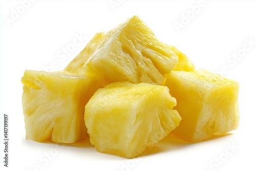 Fresh and juicy pineapple chunks isolated on white  background