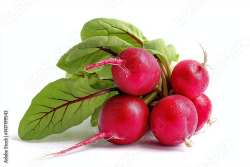 vibrant bunch of fresh radishes isolated on white  background