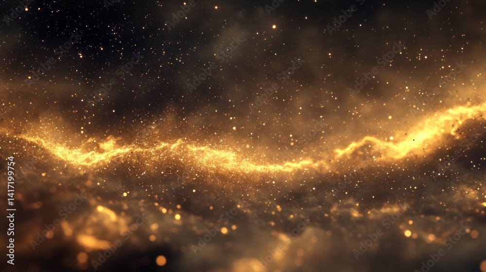Fototapeta premium Golden Celestial River: A cosmic spectacle of swirling stardust and nebulae