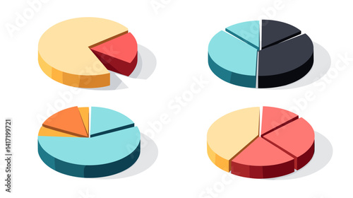Isometric Colorful Pie Charts Data Visualization