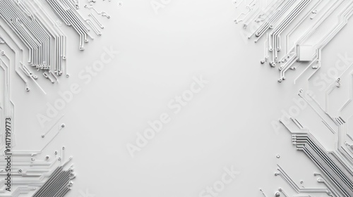 Abstract white circuit board background with copy space.