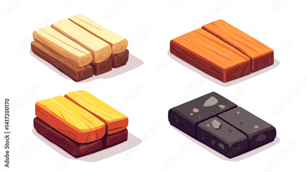 Obraz premium Isometric Pixel Art Wooden Planks Set