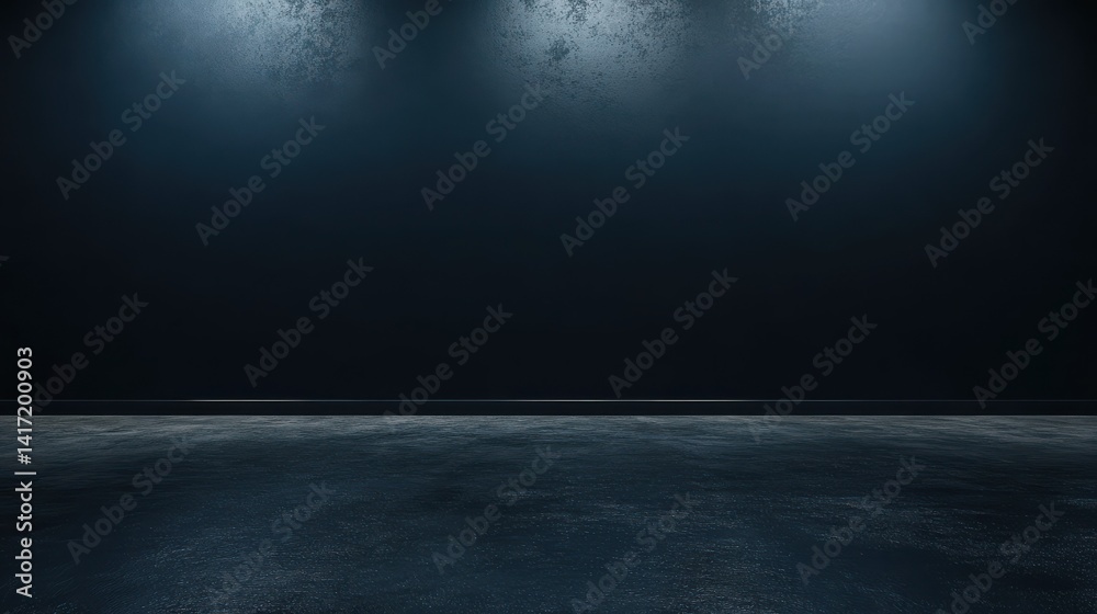 Dark blue wall in an empty room with a concrete floor Dark blue wall in an empty room with a concrete floor