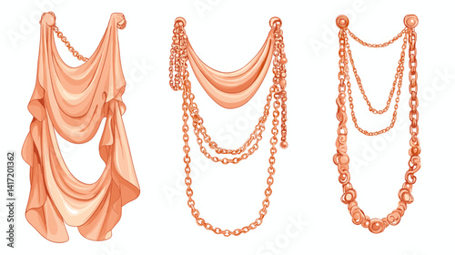 Peach Drapery and Gold Chains Set:  Elegant Home Decor Illustration