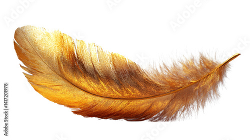 Gold feather cluster, high-definition, realistic look, isolated on white background