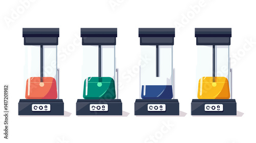 Pixel Art Illustration of Four Colorful Automated Machines