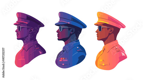 Pixel Art Portraits of Officers in Profile with Gradient Colors
