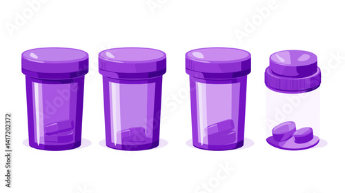 Pixel Art Purple Pill Bottles and Capsules Set photo