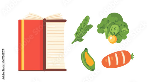 Red Cookbook with Colorful Vegetables Illustration