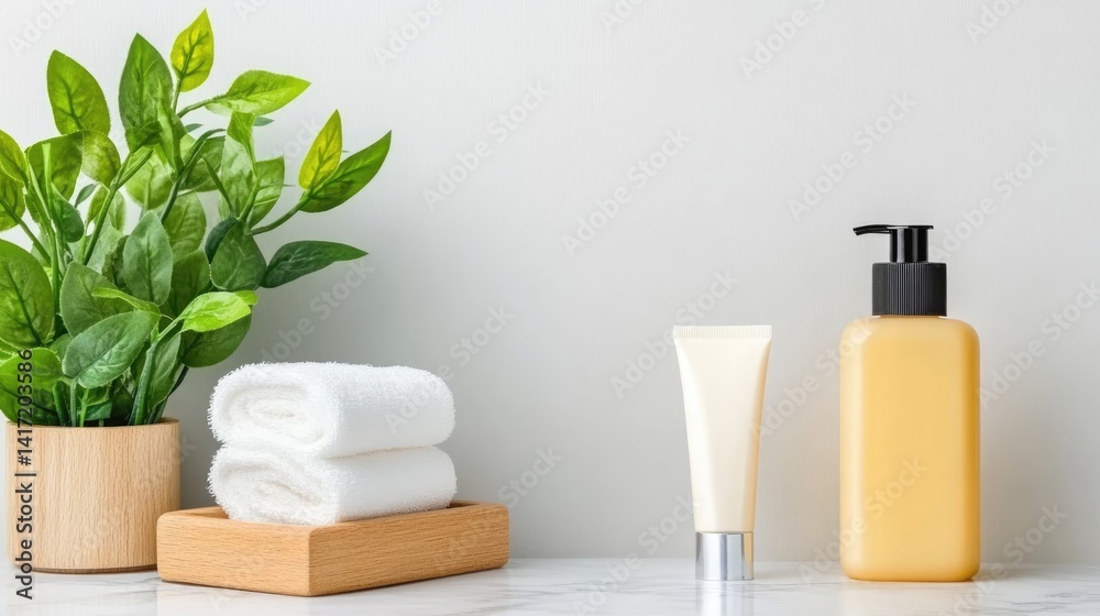 Luxurious skincare products display on marble surface relaxing spa environment elegant design Luxurious skincare products display on marble surface relaxing spa environment elegant design