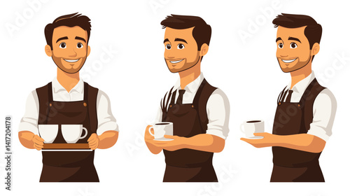 Smiling Barista Serving Coffee Cups in a Cafe