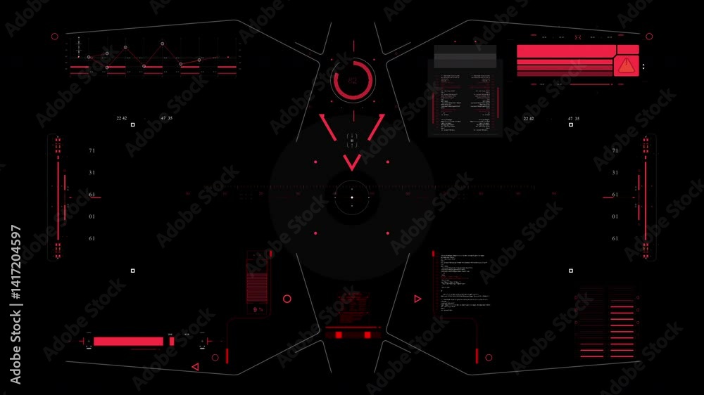 Alien spaceship Screen. Universal HUD, UI Graphic Elements. Sci Futuristic User interface. Digital Data Flow Calculations. IT Technology on Virtual Screen.