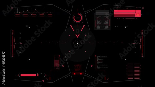 Alien spaceship Screen. Universal HUD, UI Graphic Elements. Sci Futuristic User interface. Digital Data Flow Calculations. IT Technology on Virtual Screen.