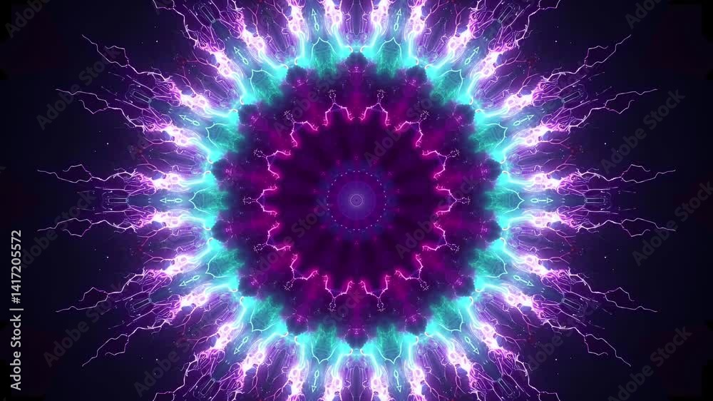 Cosmic Lightning Kaleidoscope Animation Blending Electric Mandala Patterns with Twinkling Stars and Galactic Space Visuals