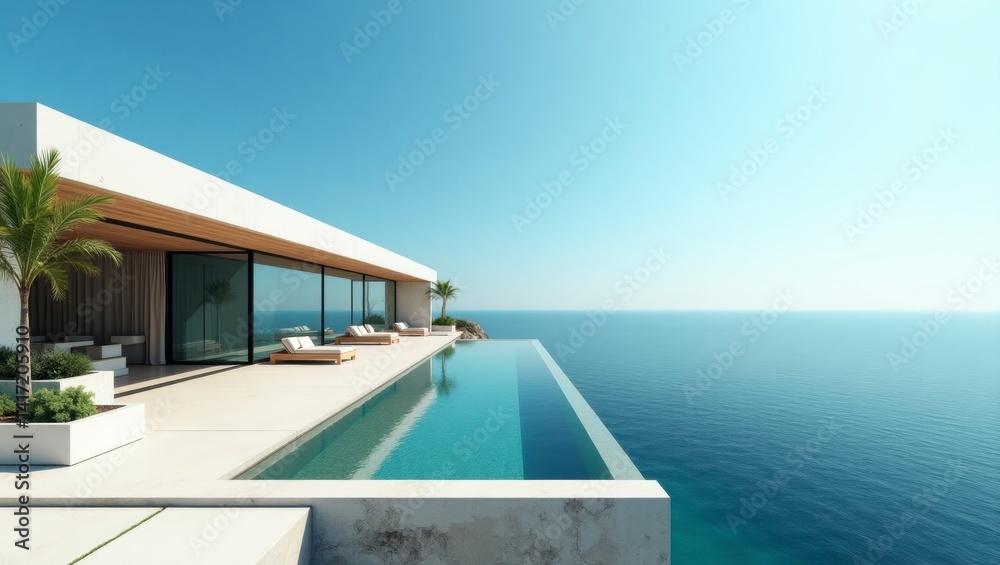 Obraz premium A beautiful house commanding stunning ocean views creating a serene atmosphere for relaxation and enjoyment