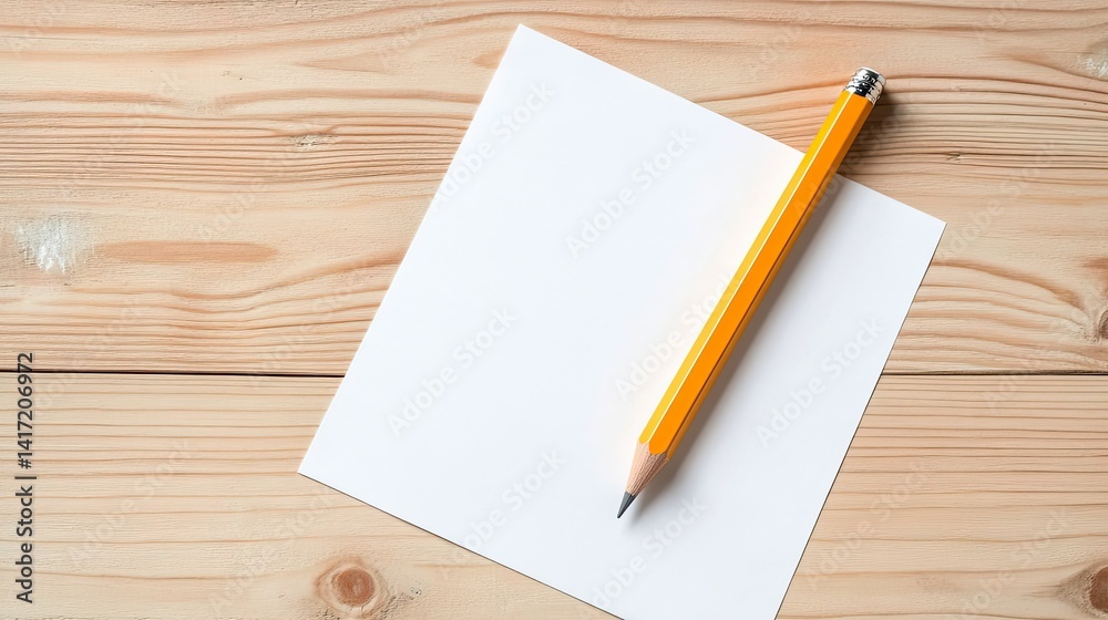 Creative workspace tool yellow pencil on white paper minimalist environment aesthetic shot