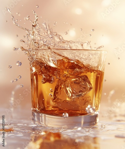 With a clipping path and isolated on a white background, a 3D rendering illustrates a glass into which milk is being poured, creating a splash