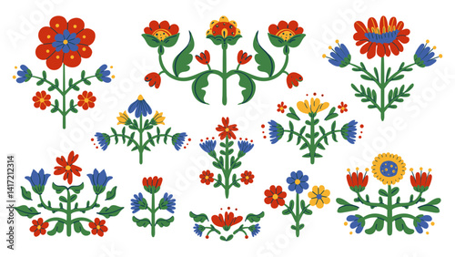 Ethnic folk motifs with floral patterns of flowers