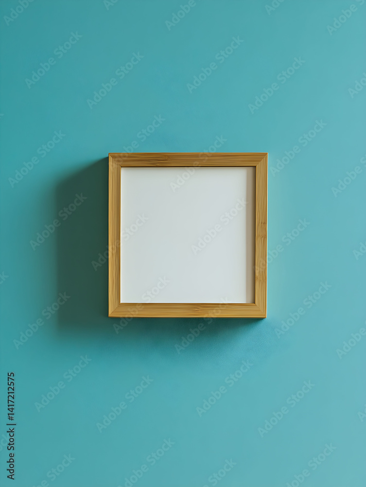 Modern blank frame for wall art mockup showcasing a stylish empty space on a vibrant turquoise wall, perfect for interior design inspiration and creative projects Modern blank frame for wall art mockup showcasing a stylish empty space on a vibrant turquoise wall, perfect for interior design inspiration and creative projects