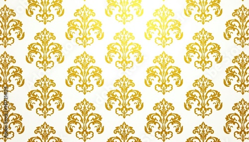 Intricate floral damask pattern in elegant gold and white , art, acanthus