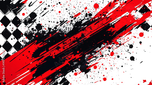 Racing background with a checkered flag and red grunge elements 
