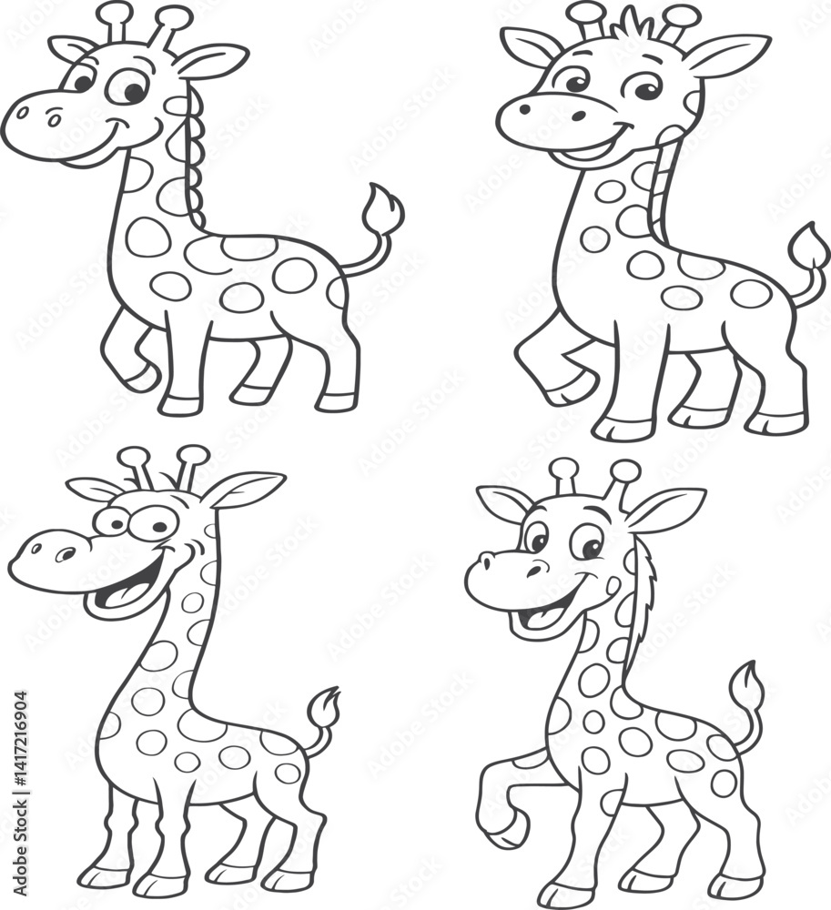 Obraz premium Goofy Cartoon Giraffe Outline | Black and White Funny Animal Drawing