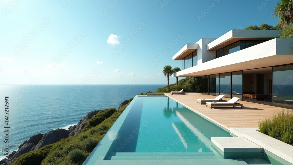 Fototapeta premium Stunning house with inviting pool nestled in lush greenery capturing the essence of outdoor luxury living space