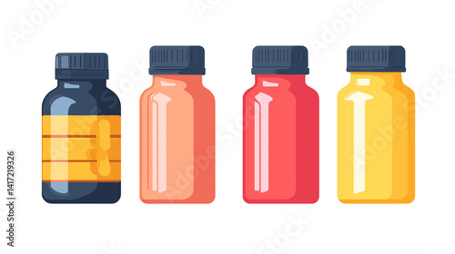 Four Colorful Medicine Bottles on White Background