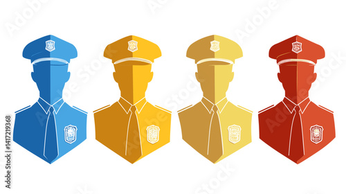 Four Colorful Officer Silhouettes in Uniform