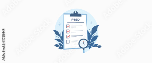 PTSD diagnosis form with geometric shapes on white background, calmness