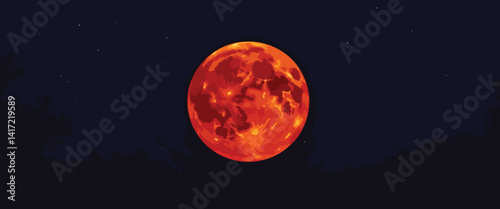 Vivid blood moon illuminating night sky, celestial wonder