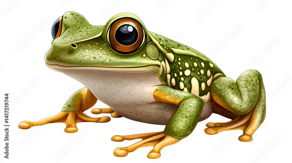 Fototapeta premium Happy green frog, cartoon vector, isolated on white background