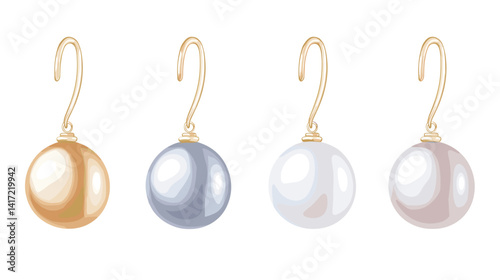 Four Hanging Pearls in Gold, Silver, White, and Beige
