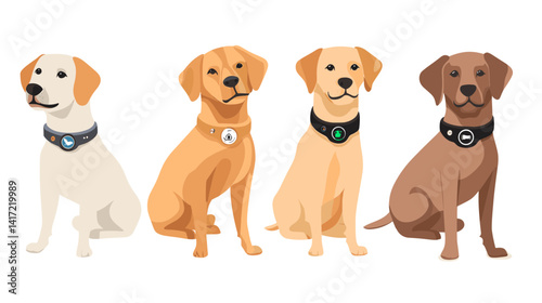 Four Labrador Retrievers Sitting in a Row